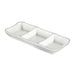 A white rectangular melamine tray with three compartments.
