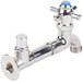A chrome plated T&S faucet with a blue knob.