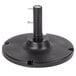 A black plastic Grosfillex umbrella base with a metal pole screw on top.