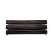 A rectangular black and brown faux zebra wood riser with three compartments.