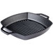 A black square Elite Global Solutions faux cast iron griddle pan with two handles.
