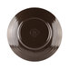 A black melamine plate with a circular design on the rim.
