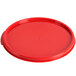 A red Carlisle polypropylene food storage container lid.