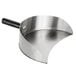 A silver metal gyro pan with a black handle.