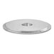 A round stainless steel Estella mouth side cover with a hole in the center.