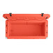 An orange CaterGator outdoor cooler with the lid open.