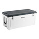 A white CaterGator outdoor cooler with a black lid.