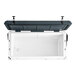 A white and blue CaterGator outdoor cooler with the lid open.