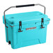 A sky blue CaterGator outdoor cooler with a handle.