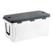 A white CaterGator outdoor cooler with black handles.