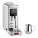 An automatic pourover milk steamer with a digital display and a stainless steel frothing pitcher.