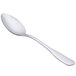 A Oneida Stanford stainless steel oval bowl soup/dessert spoon with a white surface.