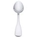 A Oneida stainless steel oval bowl soup/dessert spoon with a white handle.