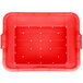 A red plastic Vollrath Traex Color-Mate perforated drain box.