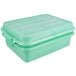 A Vollrath green plastic food storage drain box with a snap-on lid.