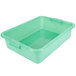 A green plastic Vollrath Traex food storage container with a snap-on lid and holes.
