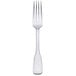 A silver Oneida stainless steel dinner/dessert fork with a white background.