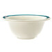 A white GET Freeport melamine bowl with a blue rim.