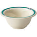 A white GET Freeport melamine bowl with a blue rim.