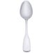 A Oneida stainless steel demitasse spoon with a white handle and silver spoon.