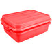 A Vollrath red plastic Traex Color-Mate food storage container with a lid.