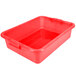A Vollrath red plastic container with a rectangular bottom and a snap-on lid.