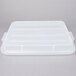 A white rectangular Vollrath plastic lid with a black border on a gray background.