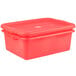 A red plastic Vollrath Traex food storage container with lid.