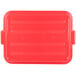 A red plastic Vollrath Color-Mate lid with raised stripes.