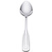 A close-up of a Oneida Cityscape stainless steel teaspoon with a silver handle.