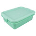 A Vollrath green plastic food storage drain box set with recessed lid.