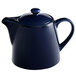 An Acopa Azora Blue porcelain teapot with a lid and handle.