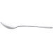 A Oneida stainless steel round bowl soup spoon with a silver handle on a white background.