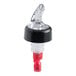 A clear and black measured liquor pourer with a red base and collar, designed to dispense 1 oz. servings.