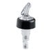 A clear and black measured liquor pourer with a collar designed to dispense 1.25 oz. servings.