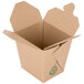A brown Fold-Pak Earth paper take-out box with a green lid.