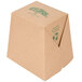 A brown Fold-Pak Earth cardboard take-out container with a green logo on the lid.