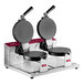A double waffle cone maker with two round cooking plates and handles, designed for commercial use.