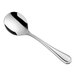An Acopa Edgeworth stainless steel bouillon spoon with a long handle.