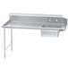 A white rectangular stainless steel soil dishtable with a sink and a stand on a counter.