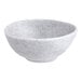 A light gray round melamine bowl with a speckled pattern.