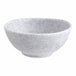 A small, round, light gray melamine bowl with a speckled pattern.