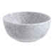 A small, round, light gray melamine ramekin with a speckled pattern.