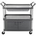 A grey Rubbermaid instrument cart with sliding drawers and lockable doors.