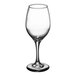 A clear, all-purpose wine glass with a stem and a rounded bowl.