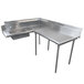 A stainless steel L-shape dishtable with a drain and a counter.