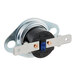 A high-limit thermostat for commercial microwaves with a metal mounting bracket and two electrical terminals.