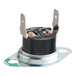 A high-limit thermostat for commercial microwaves with two metal terminals and a mounting base.