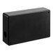 A rectangular black plastic box with a hole on one side and rounded edges.