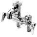 A T&S rough chrome wall mount service sink faucet with a handle and vacuum breaker.